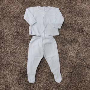 Calamaro Baby Blue Textured Footed Set Pajamas Set 3M